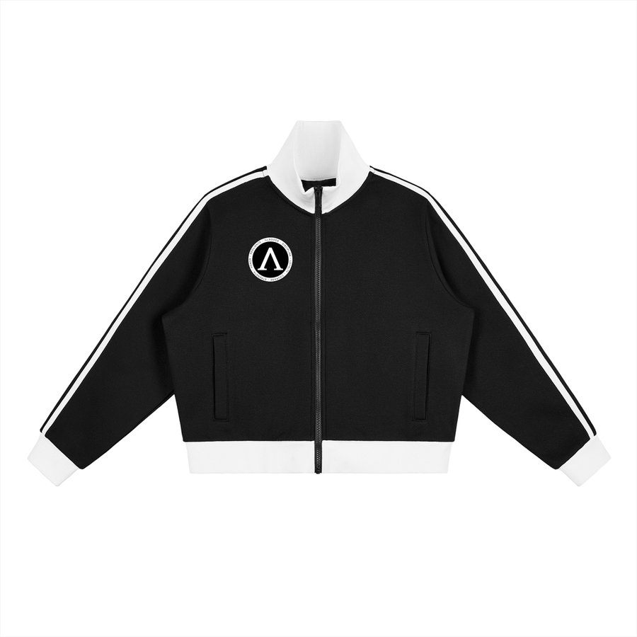 Contrast Side Stripe Fleece Cropped Track Jacket